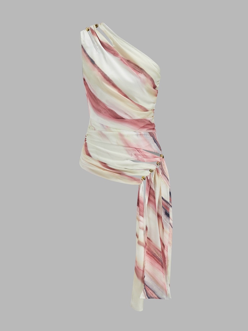 Commense One-Shoulder Brushstroke Top in Pink and Cream